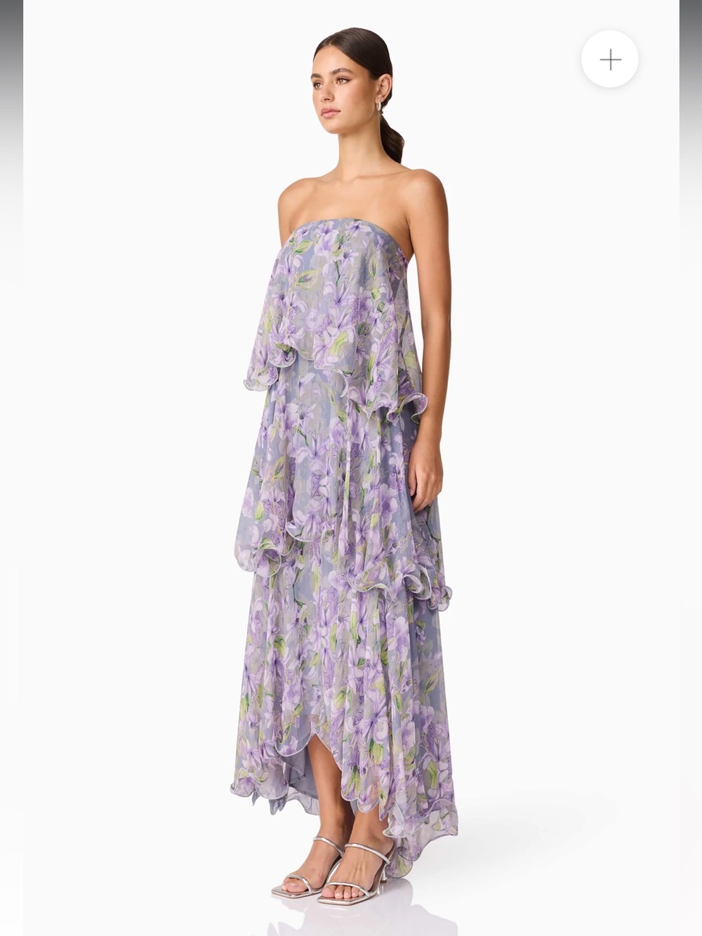 elliatt milena purple floral print tiered strapless maxi dress size small NEW - Picture 4 of 13